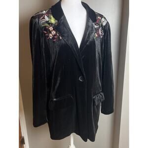 Colleen Lopez X-Large Black Velvet Embroidered Floral Blazer Jacket Witch Whimsy